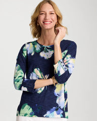 Chico's On Sale - Printed Slub Button Detail Tee