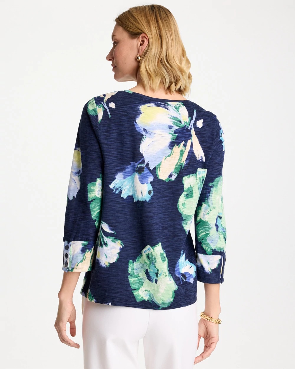 Chico's On Sale - Printed Slub Button Detail Tee