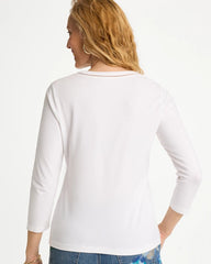 Chico's / Trim Detail Cotton Stretch 3/4 Sleeve Tee