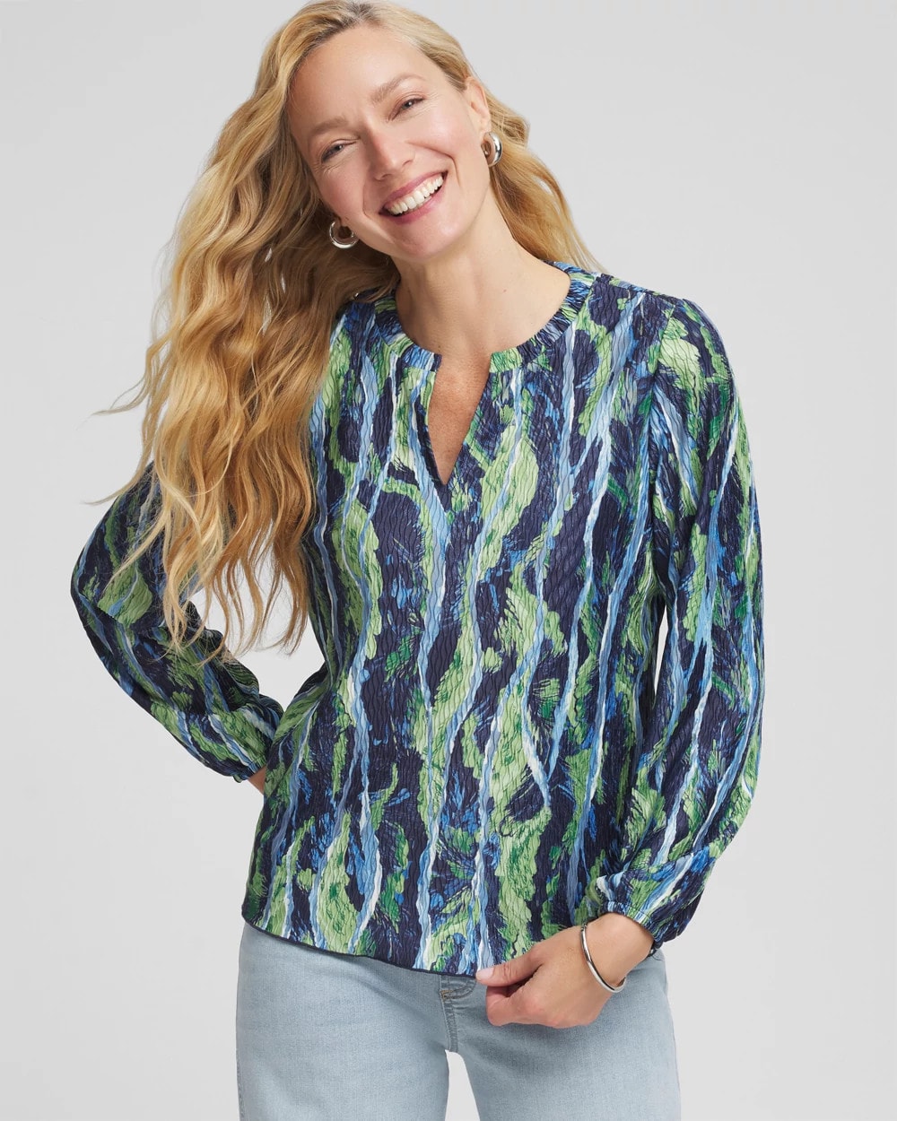 Chico's For Sale - Ocean Plume Crinkle Top