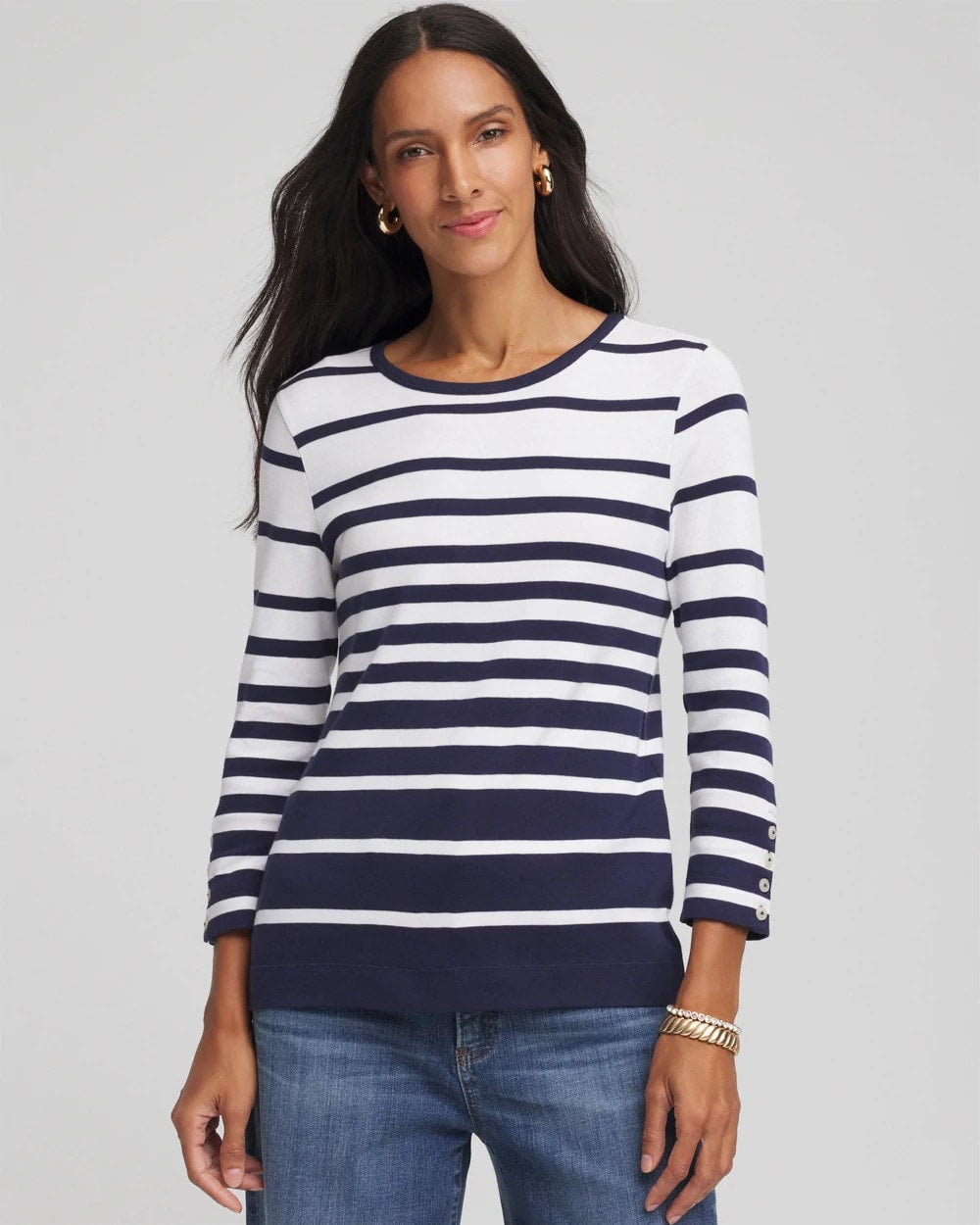 Chico's Online - Pima Striped Button Sleeve Tee