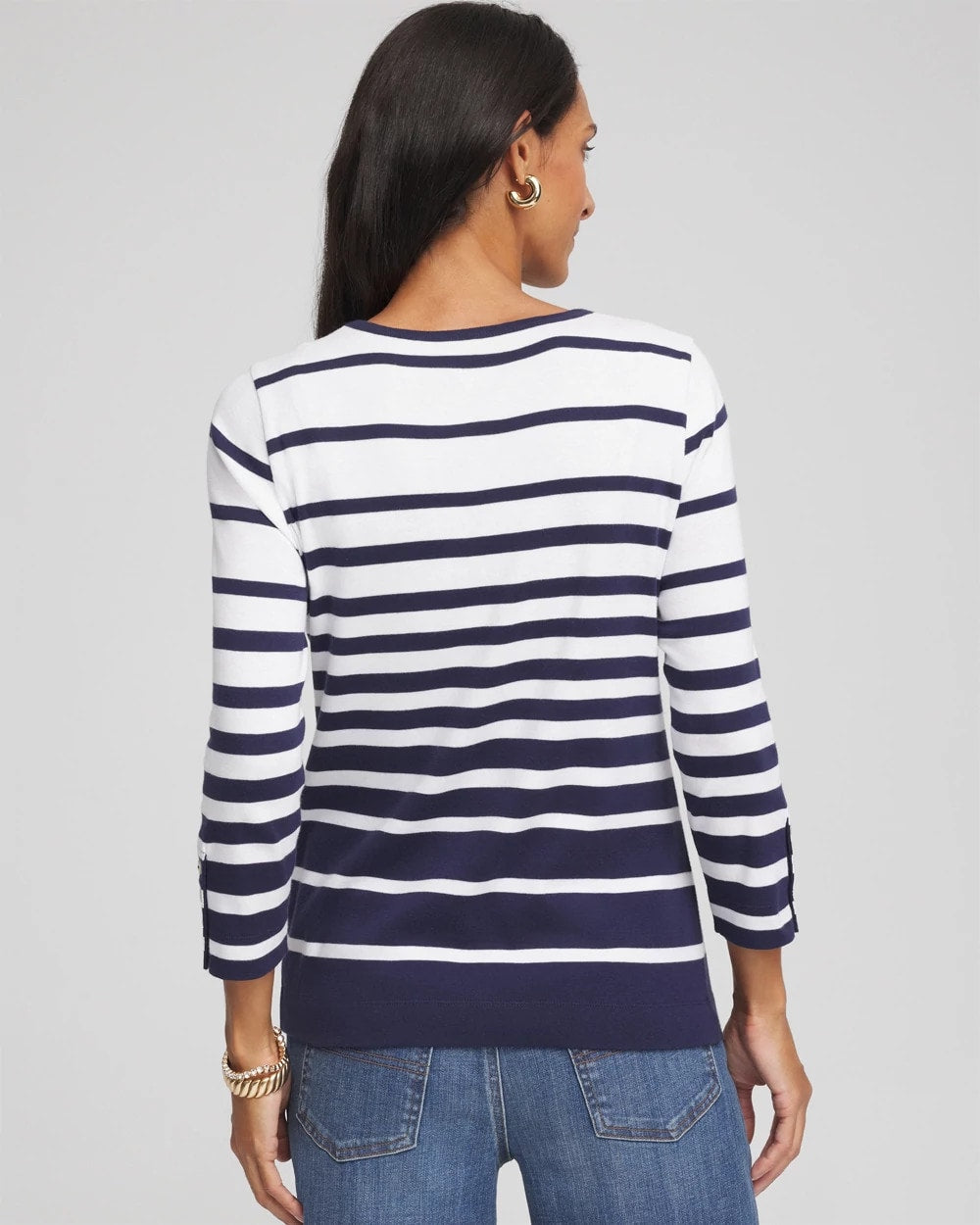 Chico's Online - Pima Striped Button Sleeve Tee