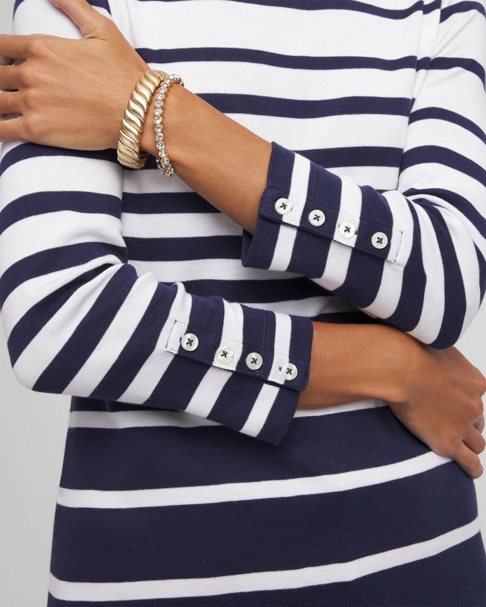 Chico's Online - Pima Striped Button Sleeve Tee