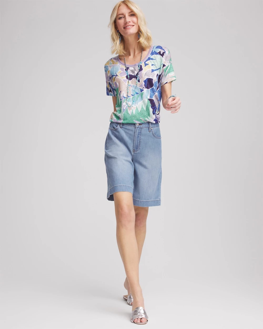Chico's Sale - Tropical Nights Sweater-Trim Linen Tee