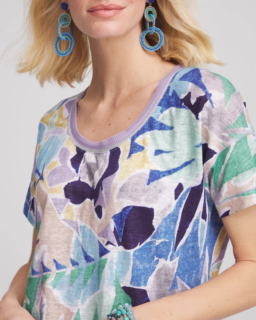 Chico's Sale - Tropical Nights Sweater-Trim Linen Tee