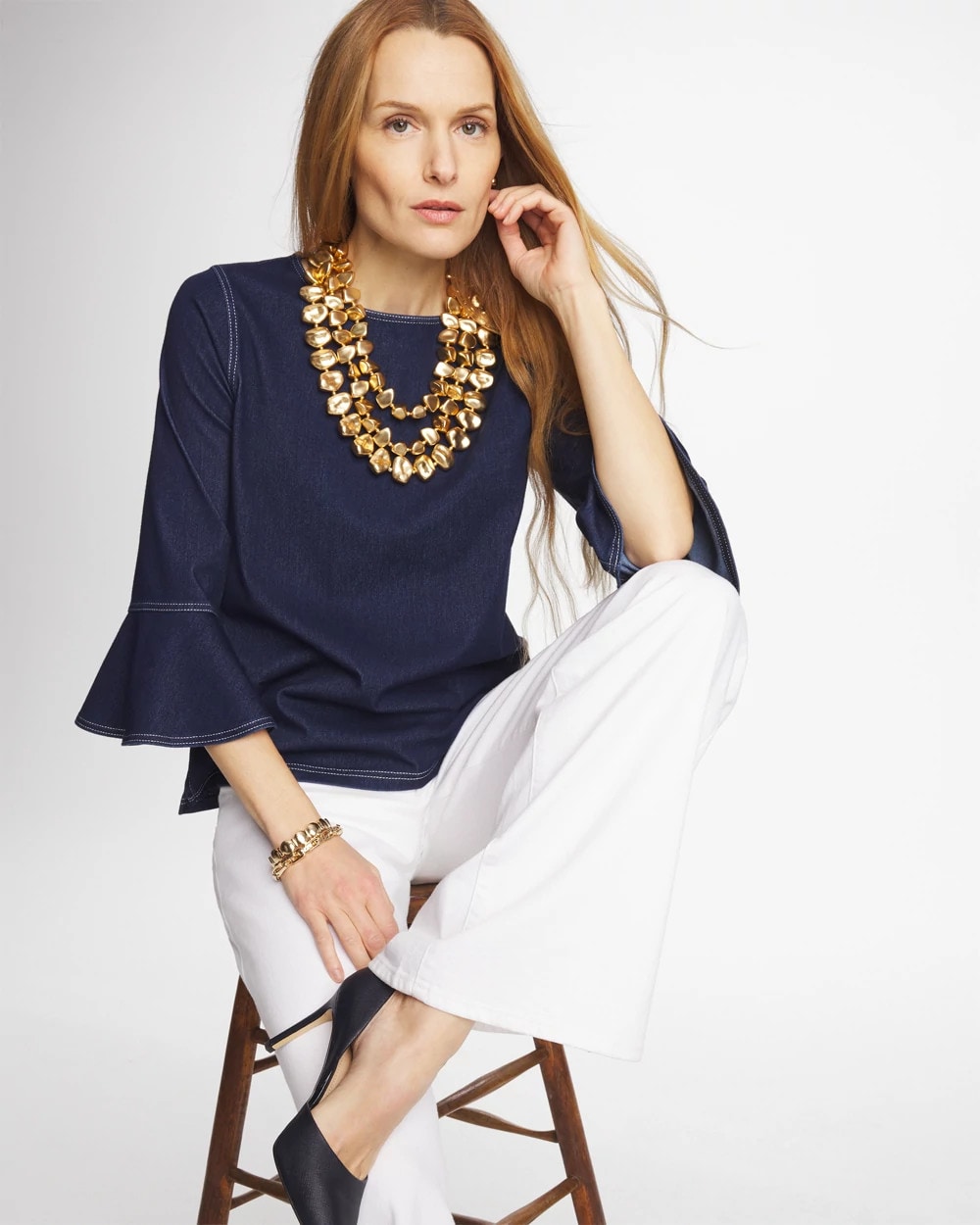 Chico's On Sale - Indigo Denim Trumpet Sleeve Top