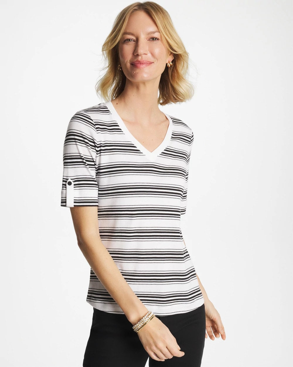 Chico's Outlet - Pima V-Neck Tab Sleeve Tee