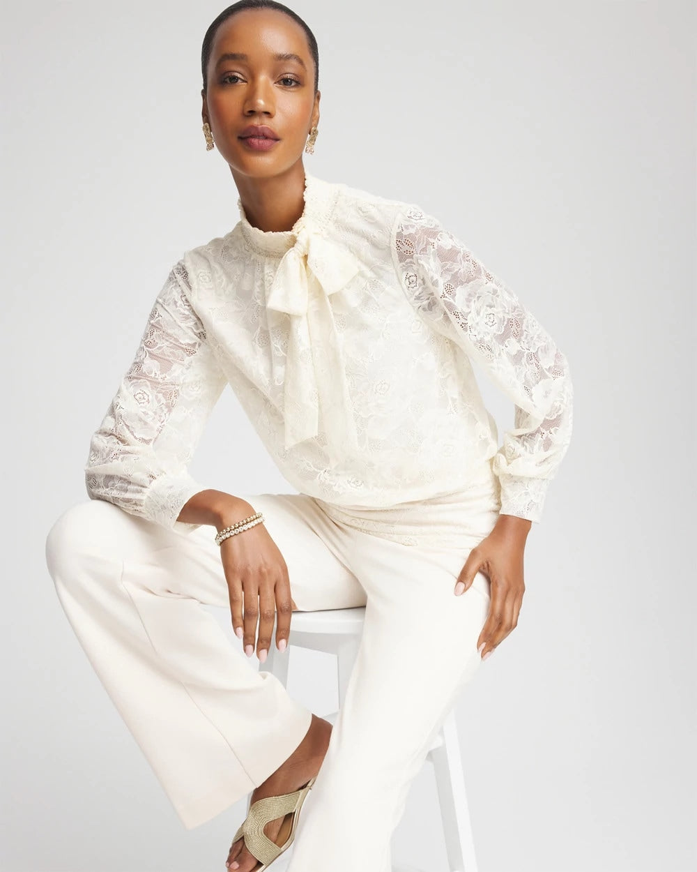 Chico's US - Tie-Neck Banded-Bottom Top