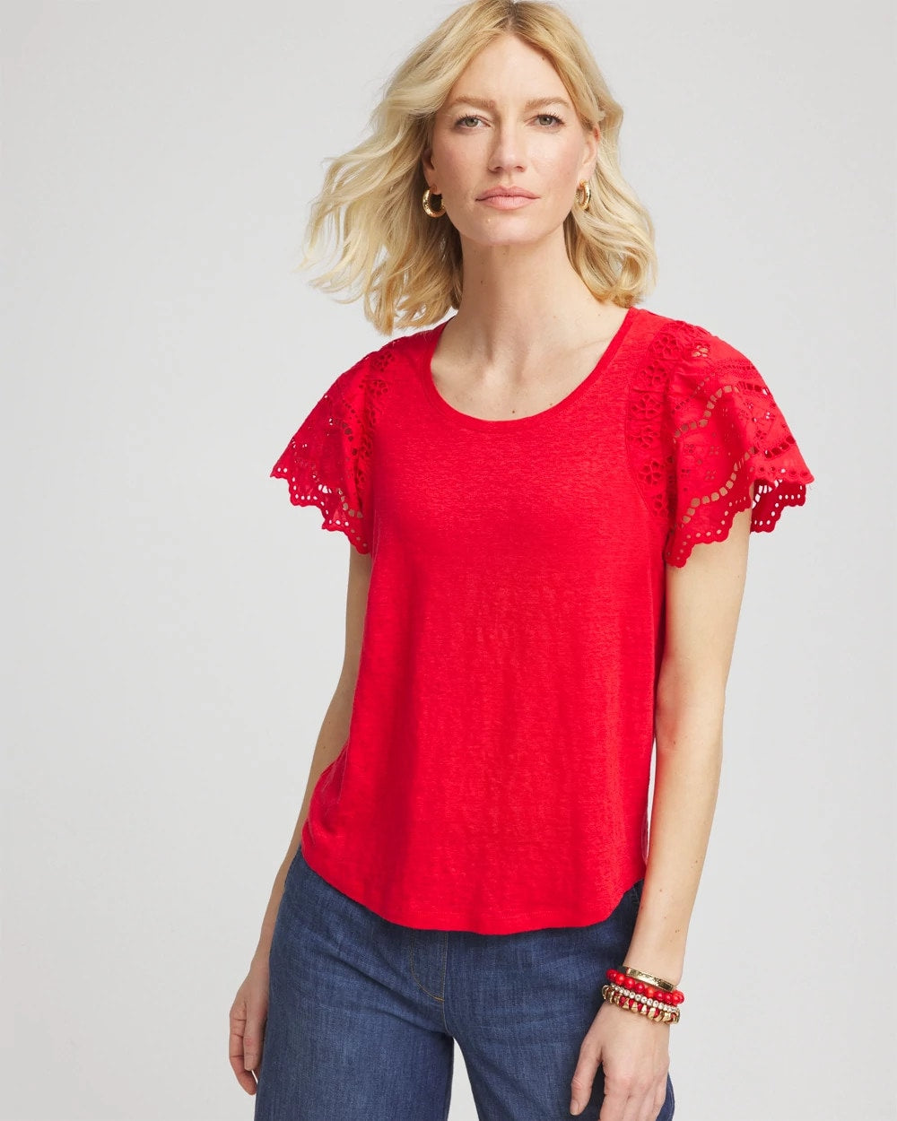 Chico's Sale - Linen Embroidered Lace Tee