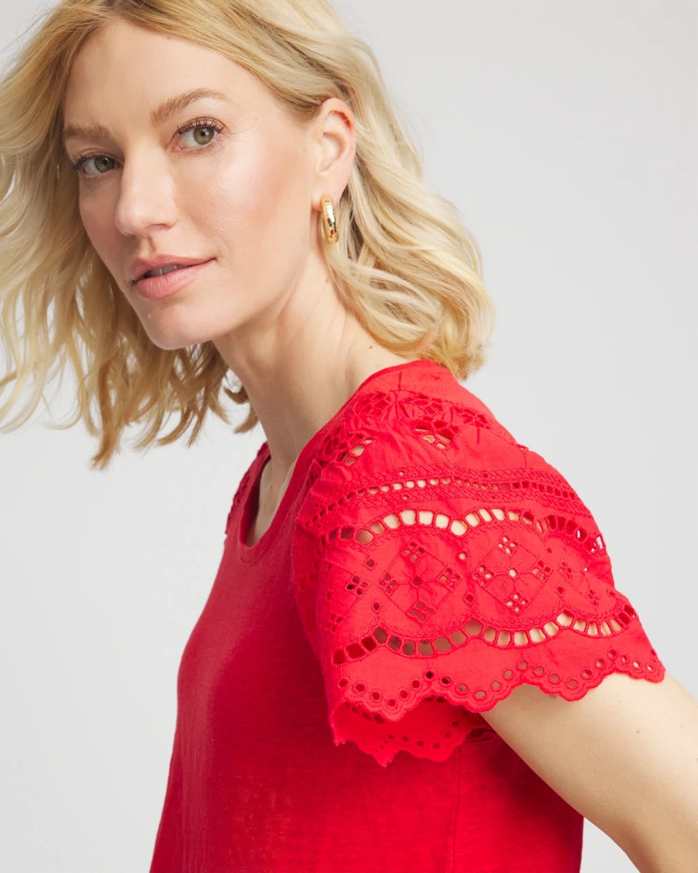 Chico's Sale - Linen Embroidered Lace Tee