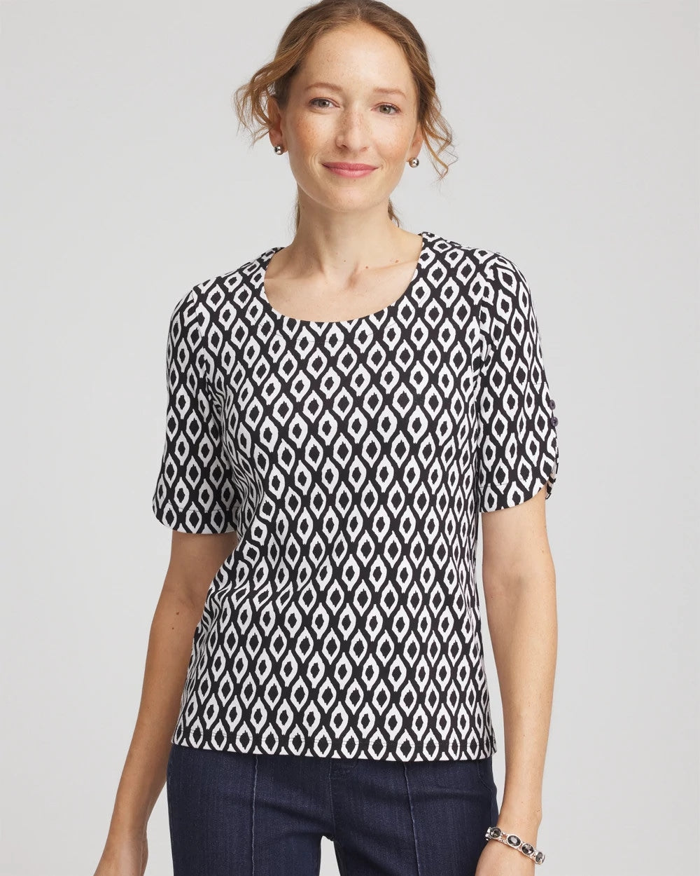 Chico's Sale - Printed Pima Elbow Sleeve Tee
