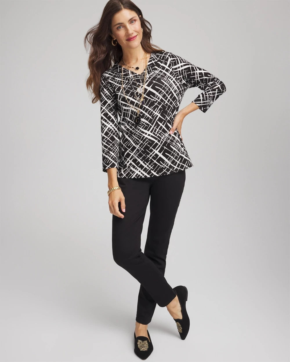 Chico's Outlet - Printed Pima 3/4 Sleeve Tee