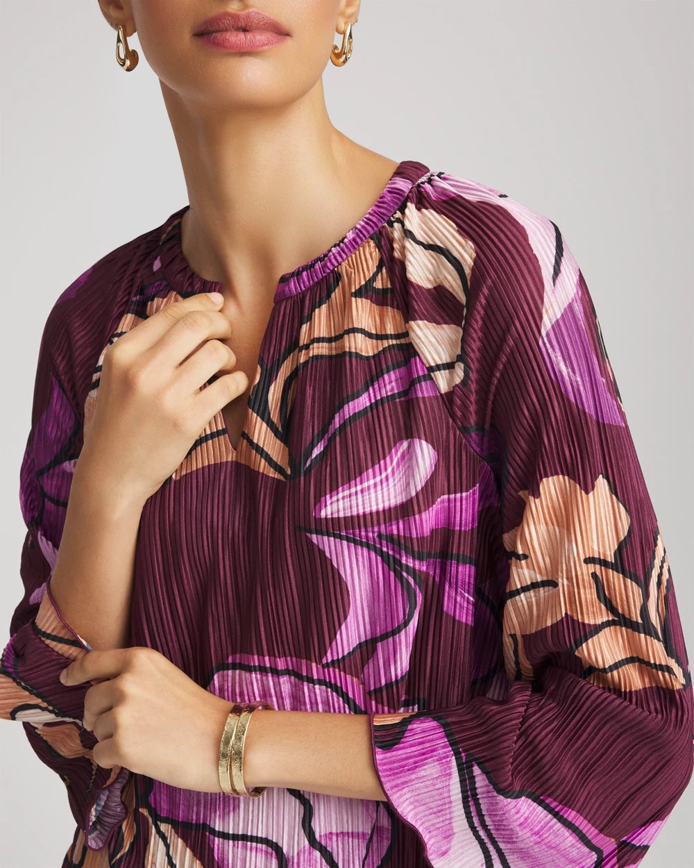 Chico's Online - Printed Pleated V-Neck Tee