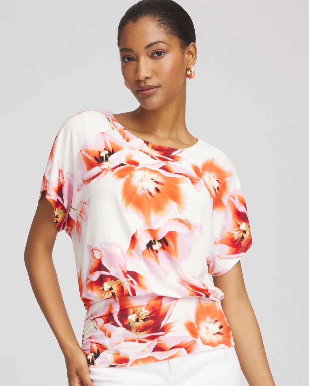 Chico's / Touch of Cool™ Tropical Ruched Banded Hem Top