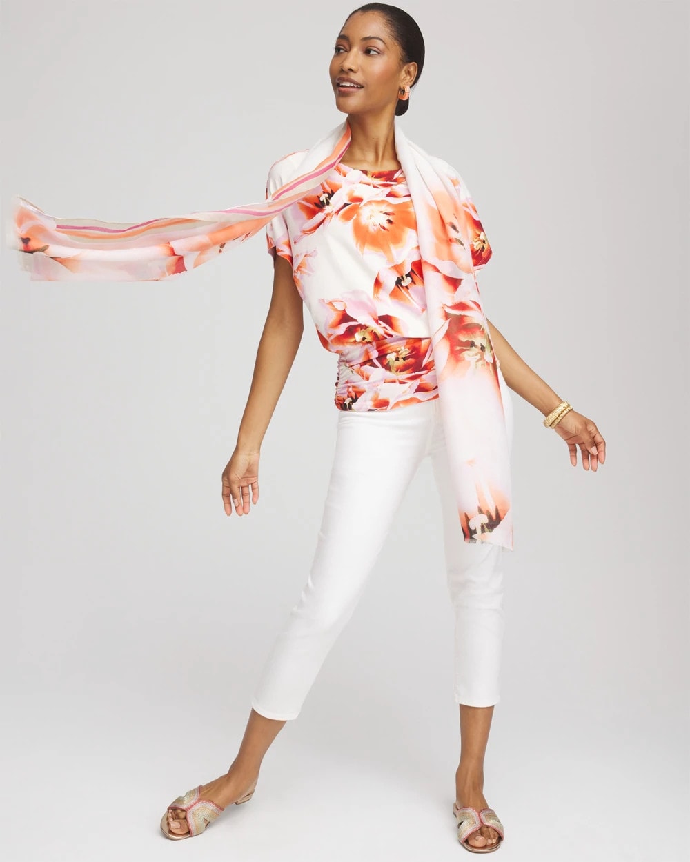 Chico's / Touch of Cool™ Tropical Ruched Banded Hem Top