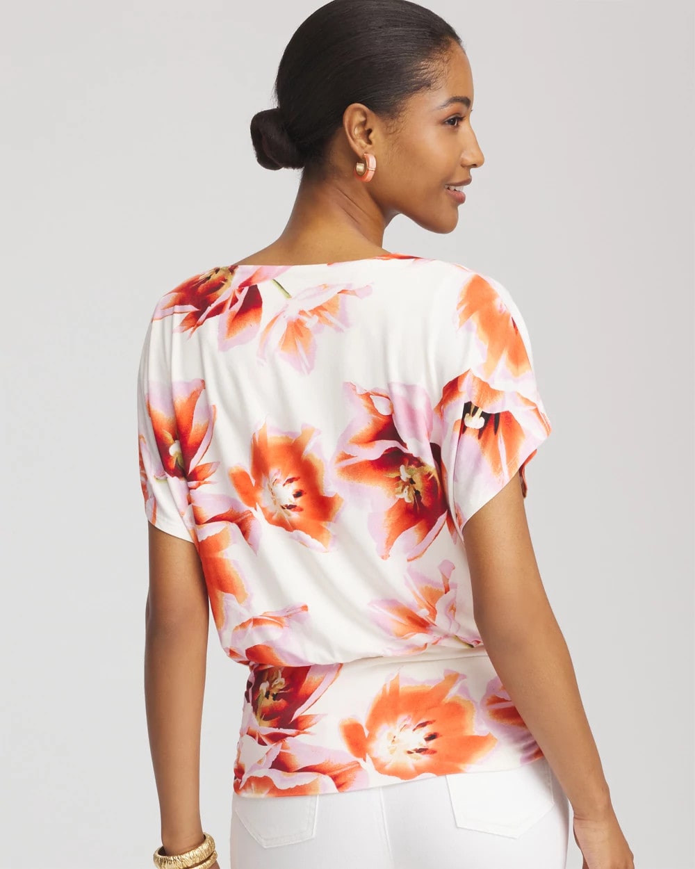 Chico's / Touch of Cool™ Tropical Ruched Banded Hem Top