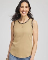Chico's Discount - Contrast-Trim Ribbed Cotton Tank Top