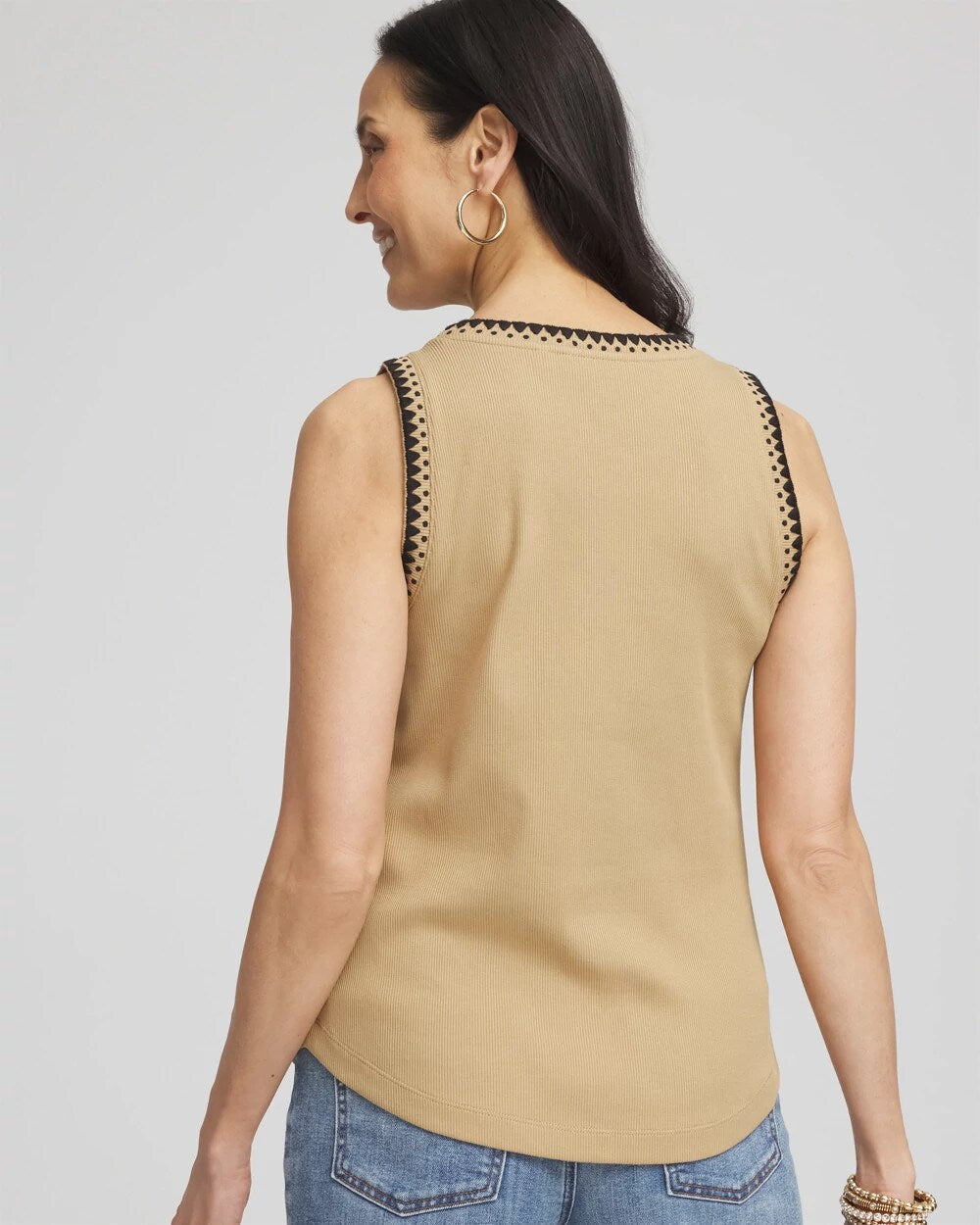 Chico's Discount - Contrast-Trim Ribbed Cotton Tank Top