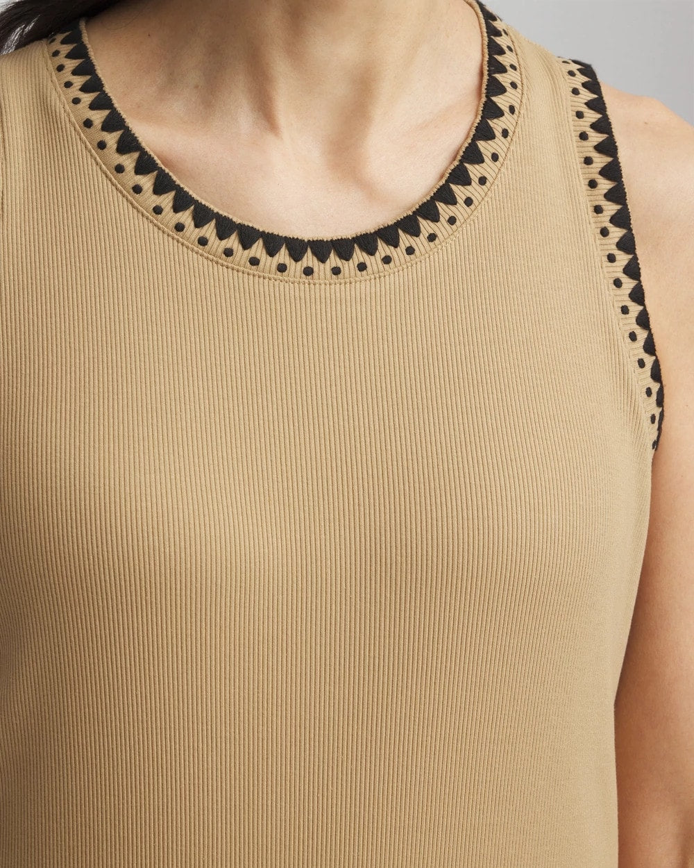 Chico's Discount - Contrast-Trim Ribbed Cotton Tank Top