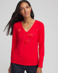 Chico's For Sale - Embellished Heart V-Neck Tee