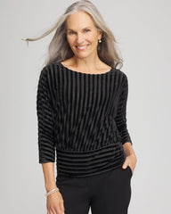Chico's Sale - Velvet Burnout Stripe Banded-Bottom Top