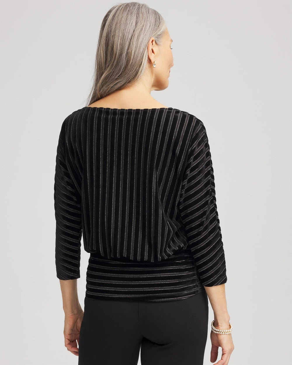 Chico's Sale - Velvet Burnout Stripe Banded-Bottom Top