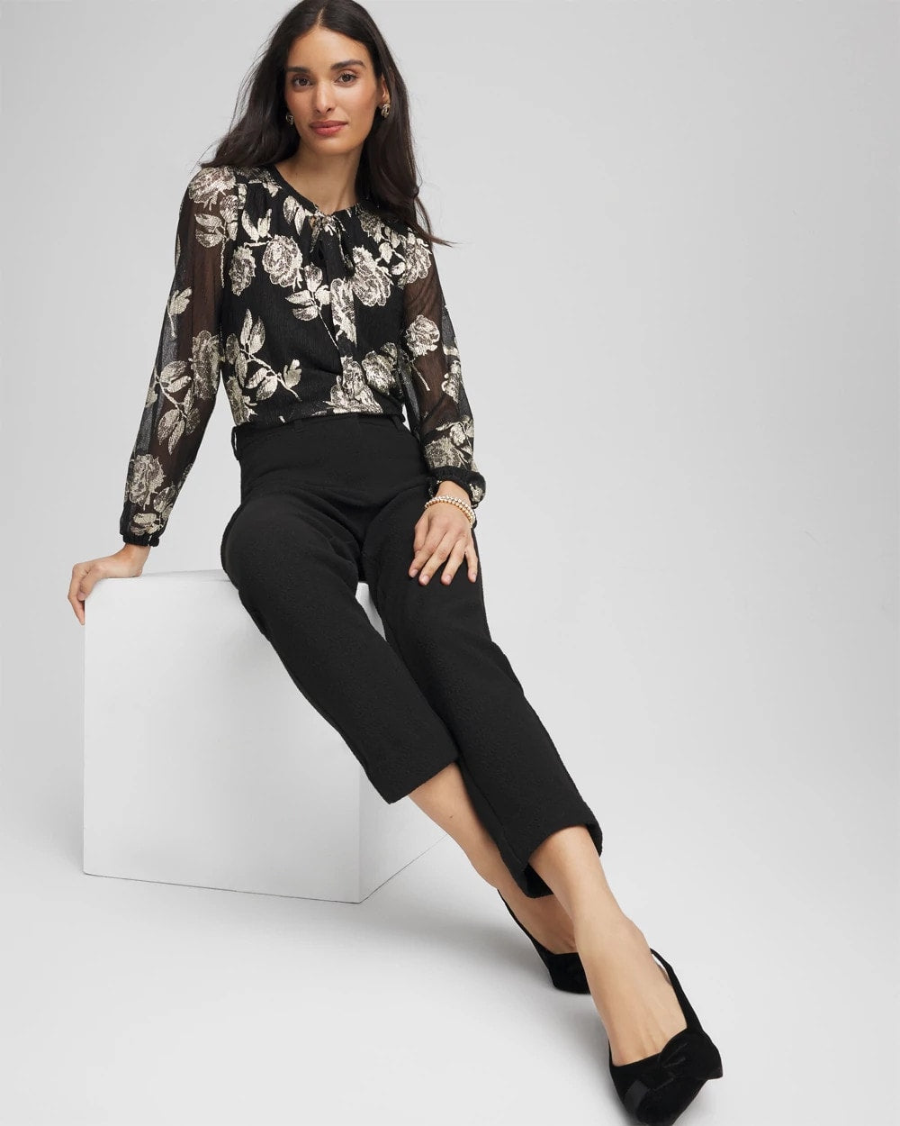 Chico's On Sale - Floral Metallic Bodre Top