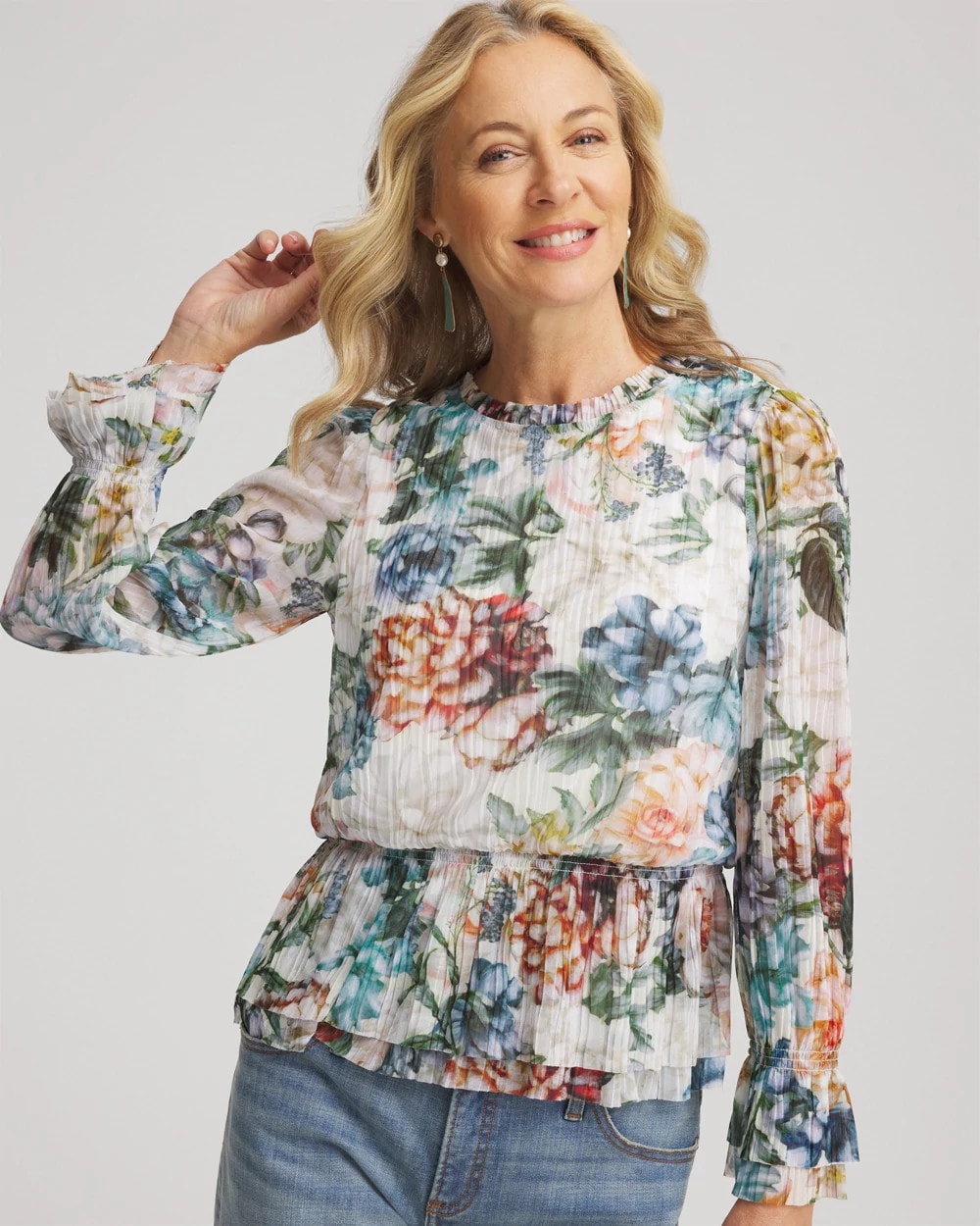 Chico's Outlet - Rose Print Crinkle Top