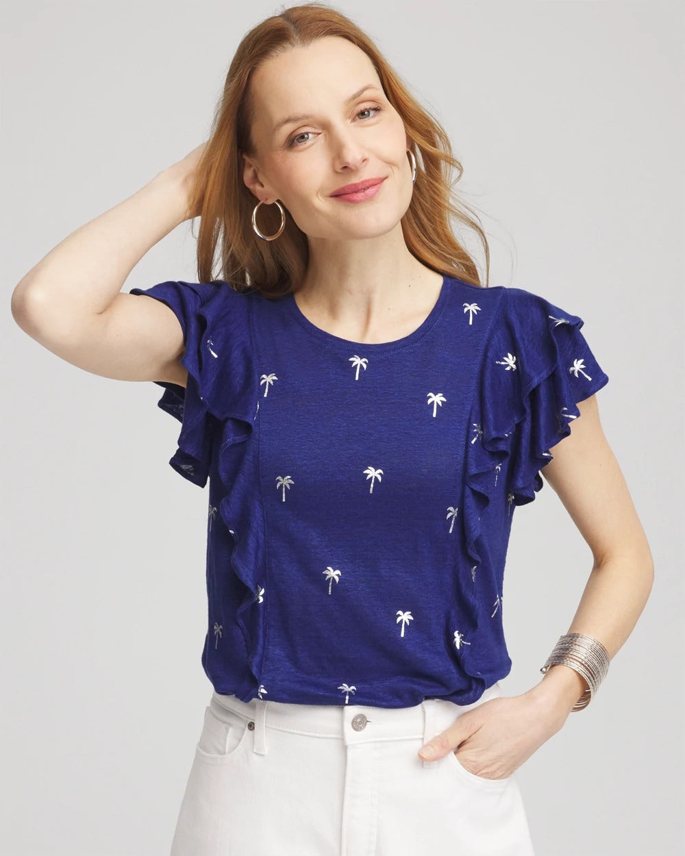 Chico's Sale - Foiled Flutter-Sleeve Linen Tee