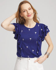 Chico's Sale - Foiled Flutter-Sleeve Linen Tee