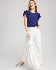 Chico's Sale - Foiled Flutter-Sleeve Linen Tee