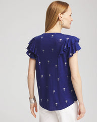 Chico's Sale - Foiled Flutter-Sleeve Linen Tee