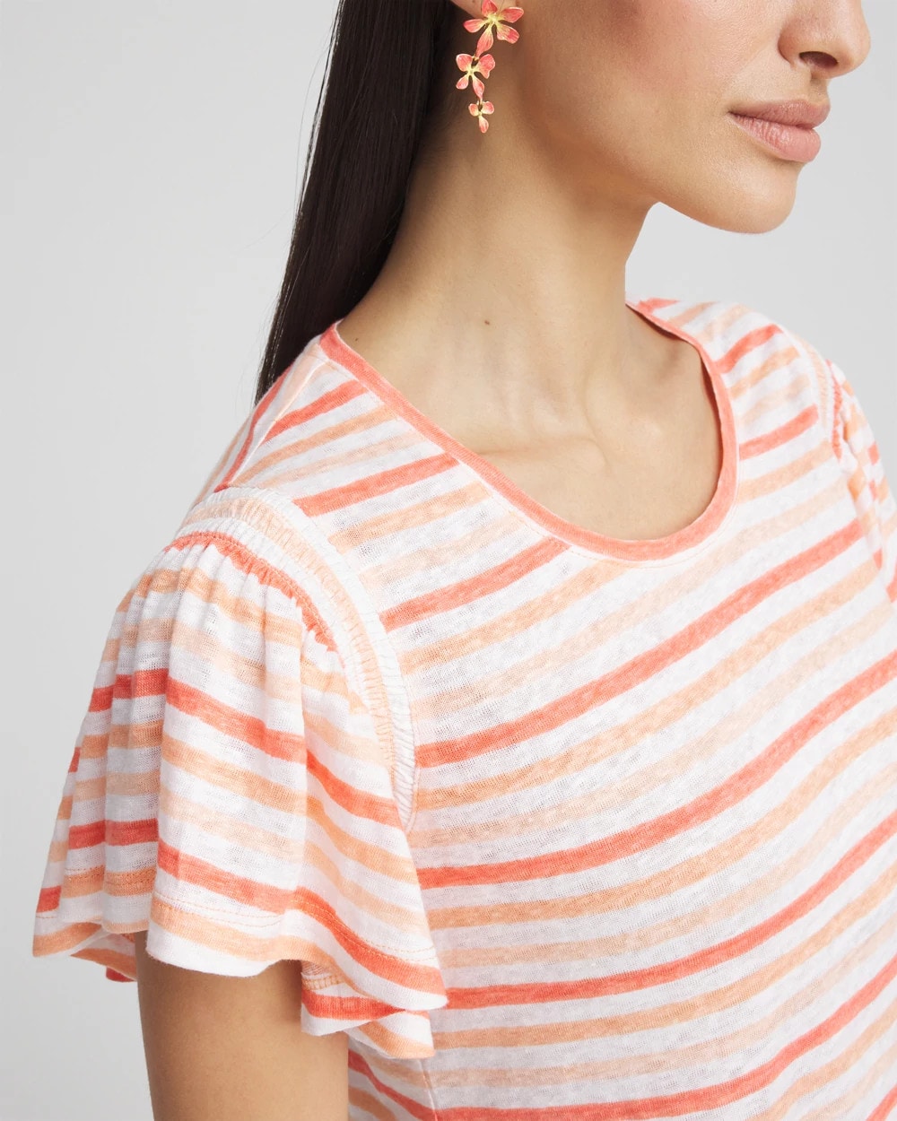 Chico's On Sale - Striped Linen Smocked Flutter-Sleeved Tee
