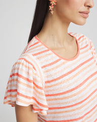 Chico's On Sale - Striped Linen Smocked Flutter-Sleeved Tee