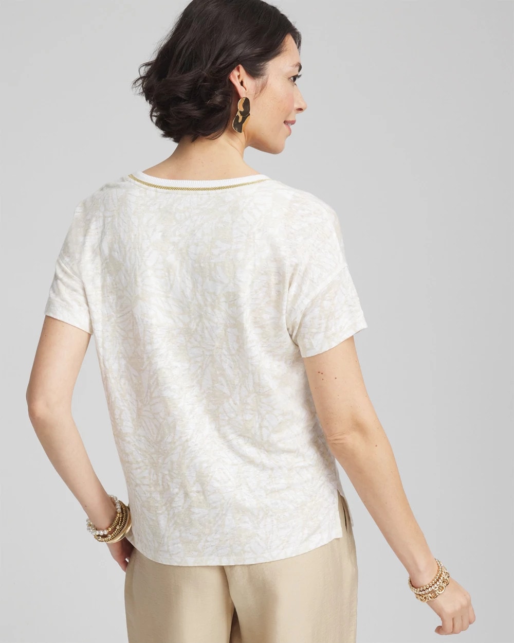 Chico's For Sale - Printed Sweater Trim Linen Tee