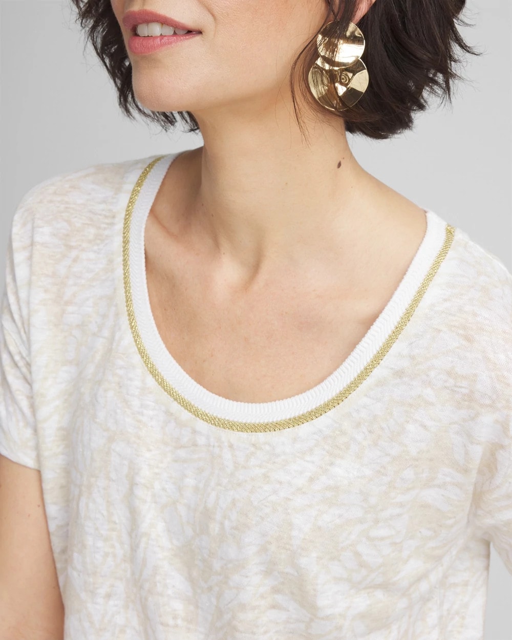 Chico's For Sale - Printed Sweater Trim Linen Tee