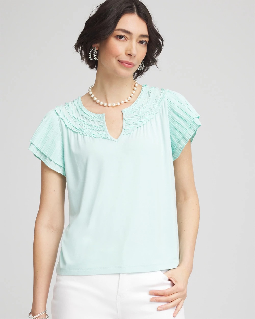Chico's US - Touch of Cool™ Layered Pleated Flutter Tee