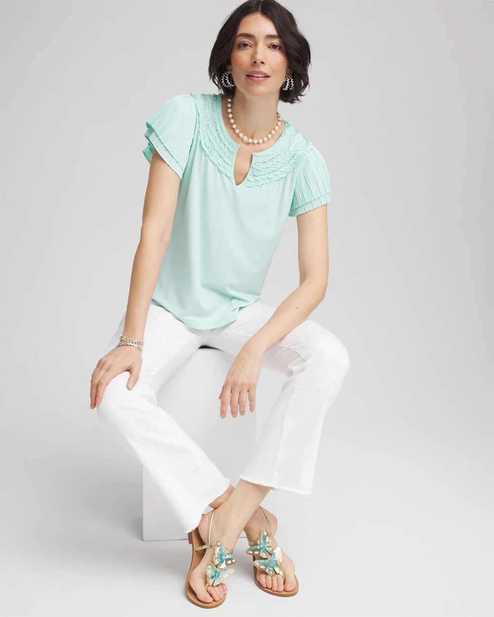 Chico's US - Touch of Cool™ Layered Pleated Flutter Tee