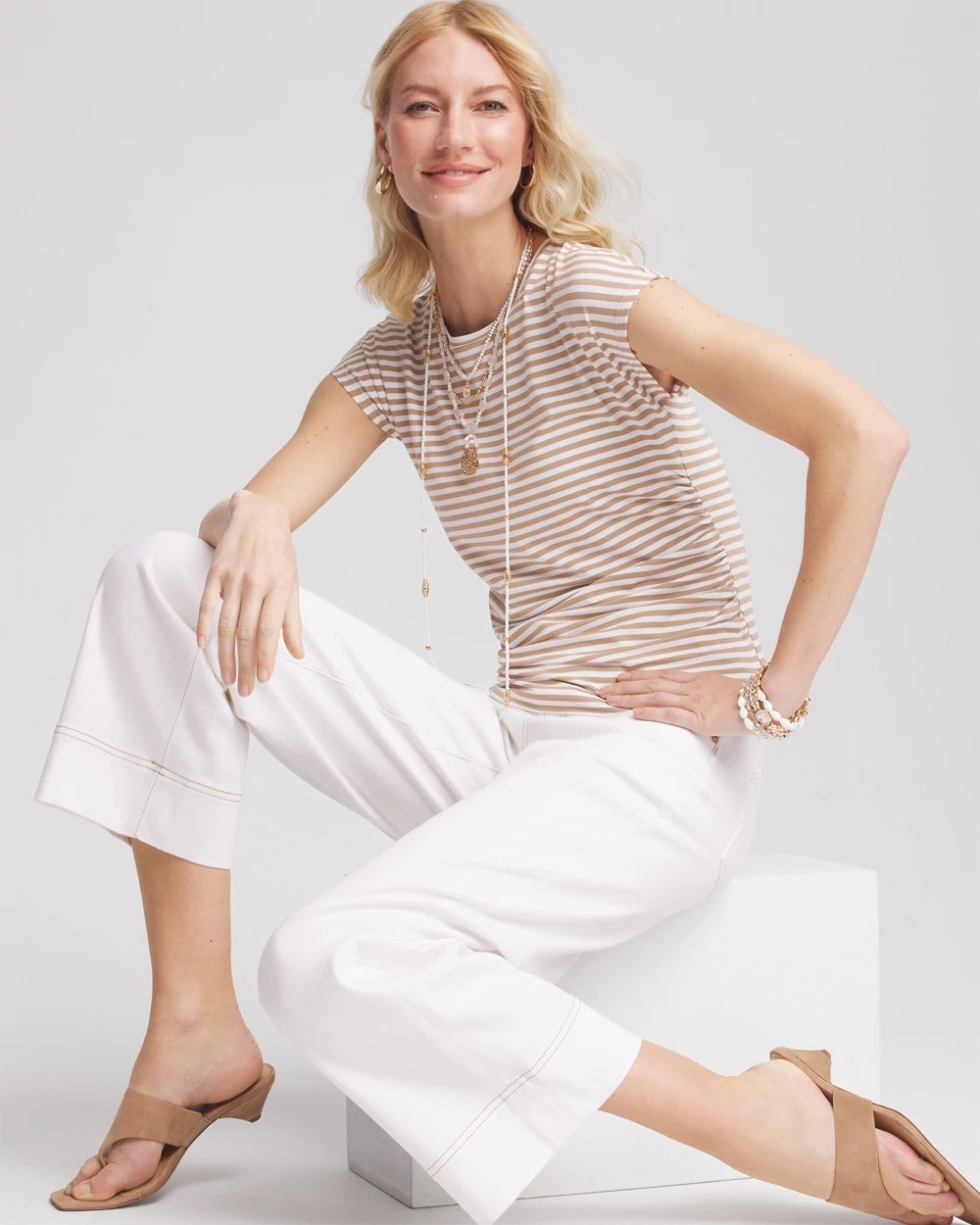 Chico's Sale - Neutral Striped Cap Sleeve Dolman Tee