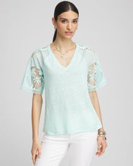 Chico's On Sale - Linen Crochet Lace Short Sleeve Tee