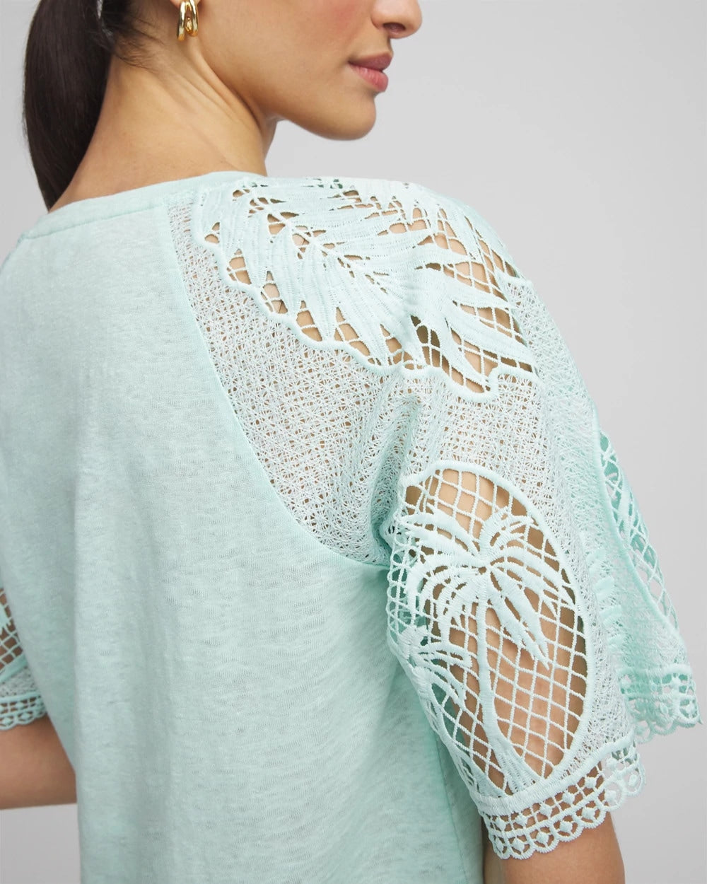 Chico's On Sale - Linen Crochet Lace Short Sleeve Tee
