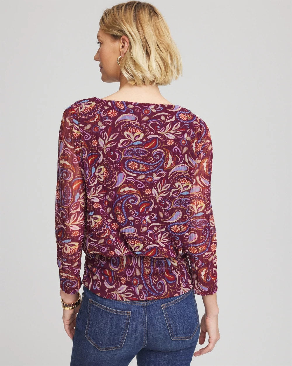 Chico's / Paisley Textured Banded-Hem Top