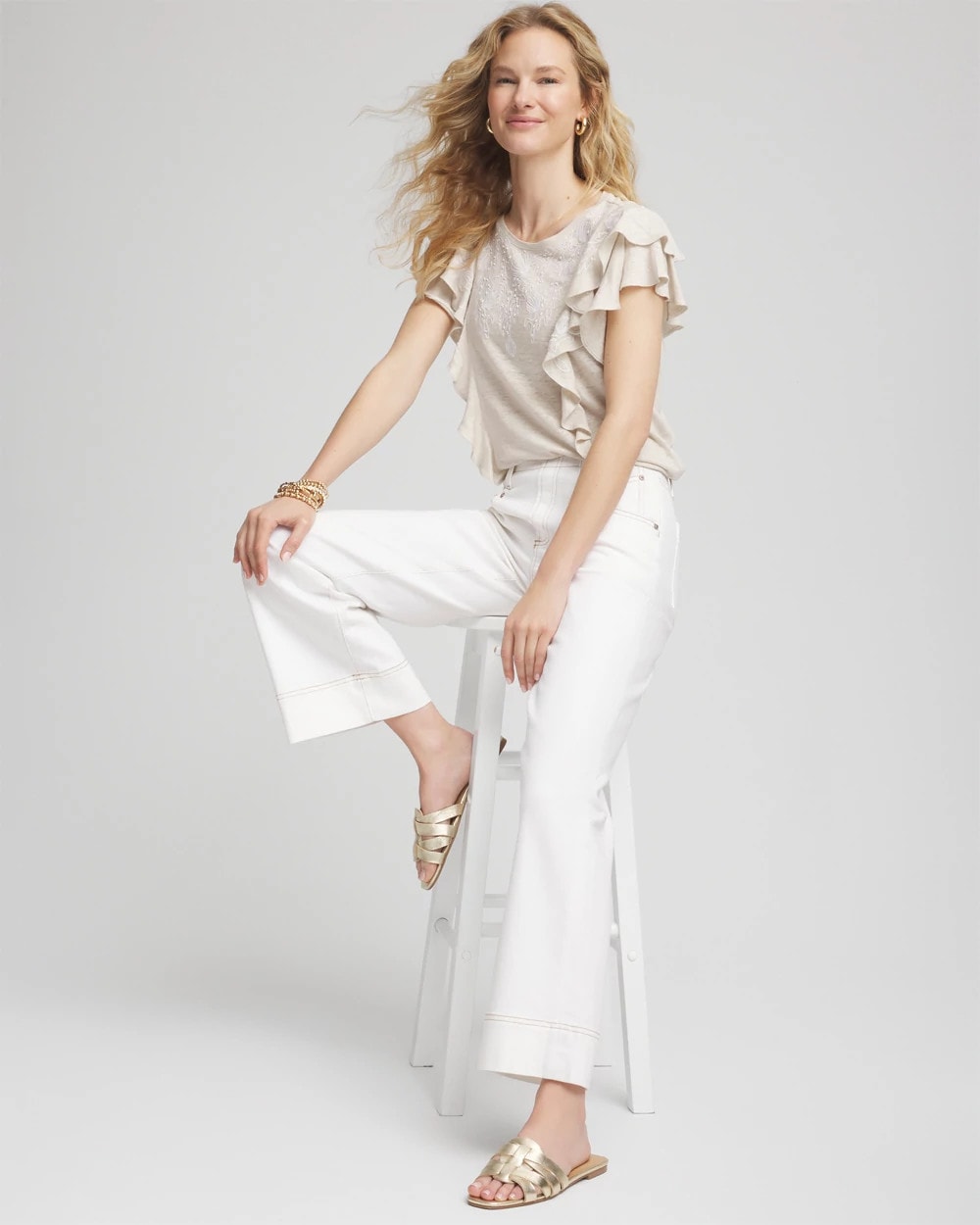 Chico's US - Embroidered Flutter-Sleeve Tee