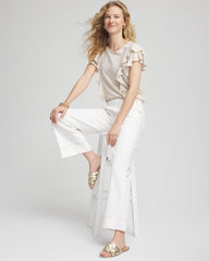Chico's US - Embroidered Flutter-Sleeve Tee
