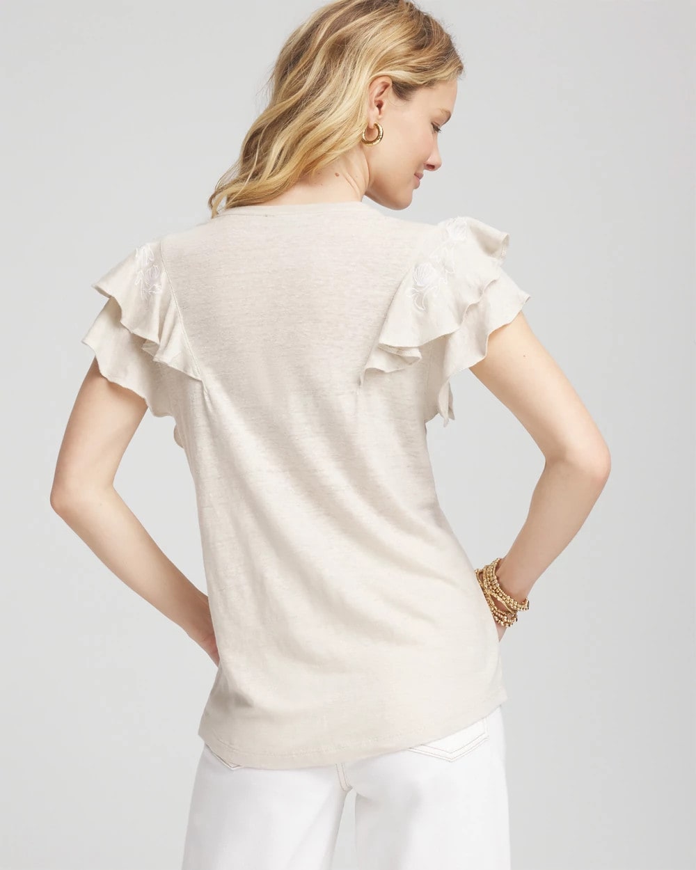Chico's US - Embroidered Flutter-Sleeve Tee