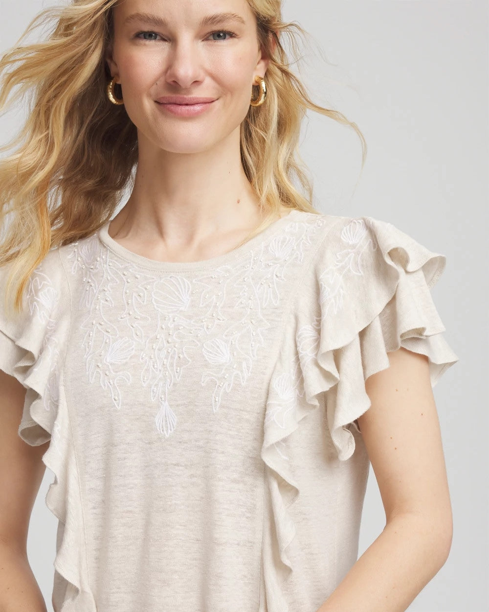 Chico's US - Embroidered Flutter-Sleeve Tee
