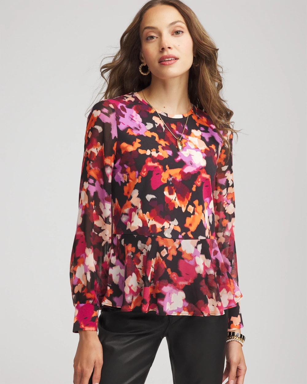 Chico's On Sale - Printed Chiffon Peplum Top