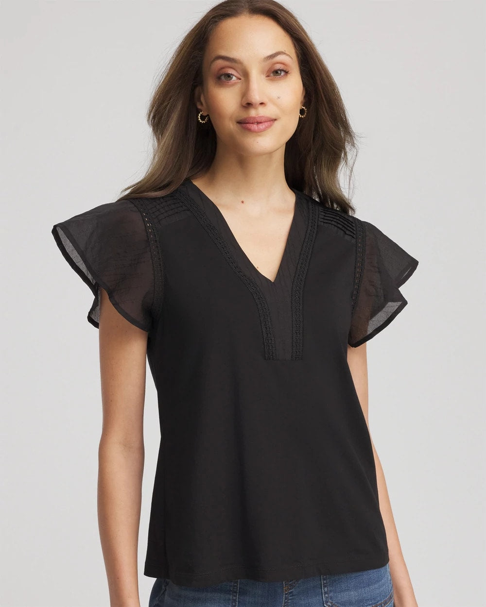 Chico's / Pleated-Trim Flutter-Sleeve Tee