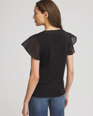 Chico's / Pleated-Trim Flutter-Sleeve Tee