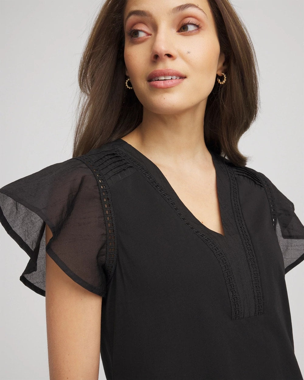 Chico's / Pleated-Trim Flutter-Sleeve Tee
